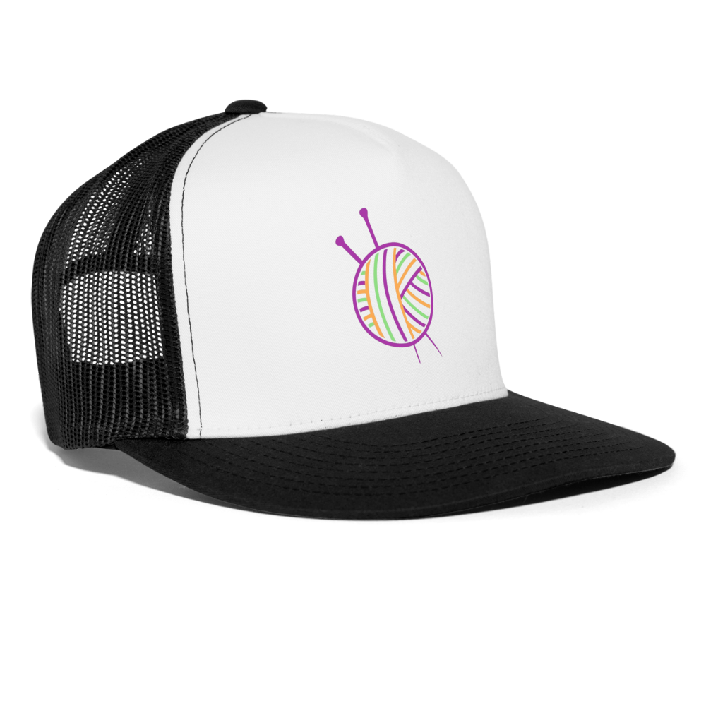 The Knotty Knittress Yarn Ball Cap - white/black