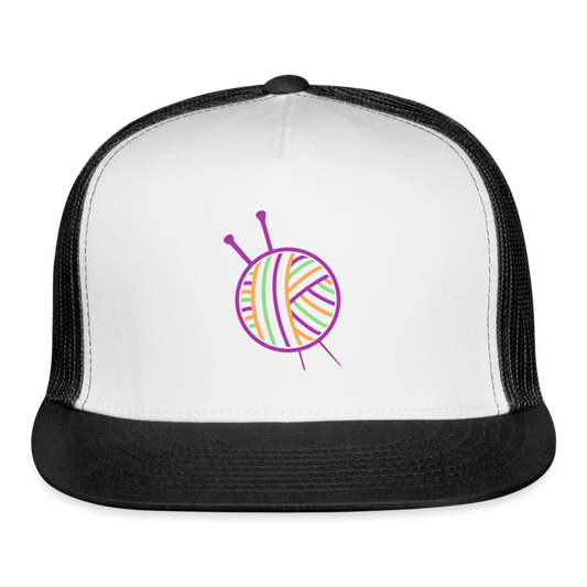 The Knotty Knittress Yarn Ball Cap - white/black