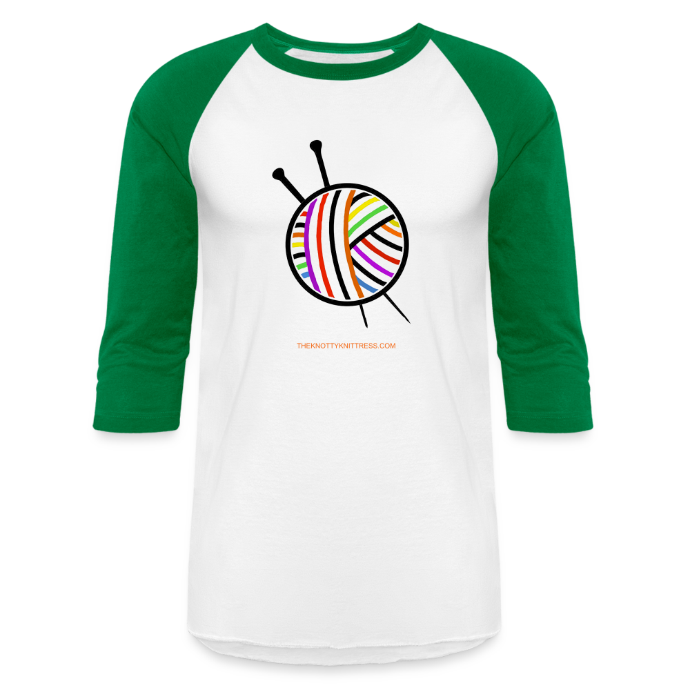 Rainbow Yarn Ball Raglan T-Shirt - white/kelly green