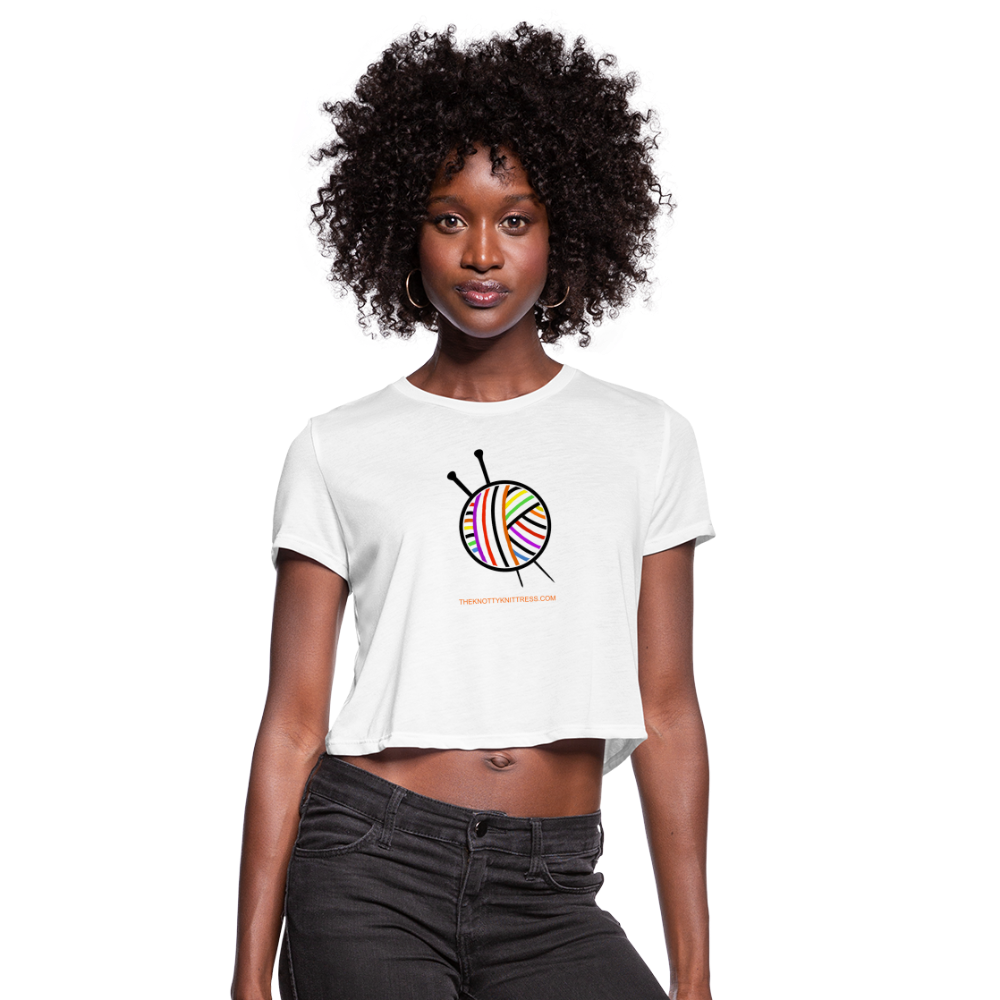 Rainbow Yarn Ball Women's Cropped T-Shirt - white