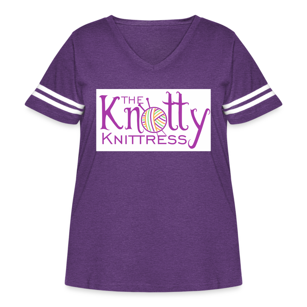The Knotty Knittress Women's Curvy Vintage Sport T-Shirt - vintage purple/white
