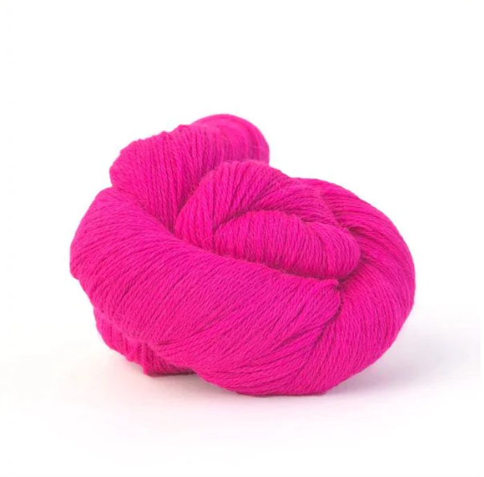 neon Pink skein of yarn on white background
