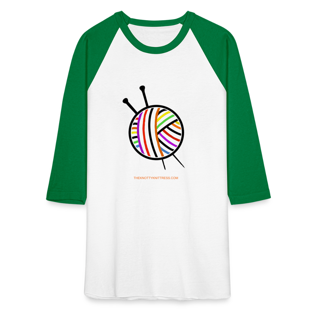 Rainbow Yarn Ball Raglan T-Shirt - white/kelly green