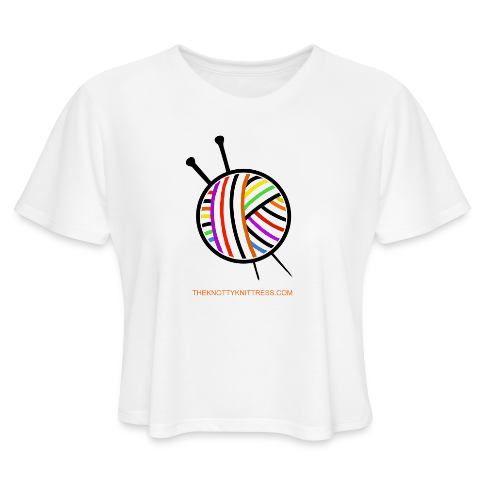 Rainbow Yarn Ball Women's Cropped T-Shirt - white