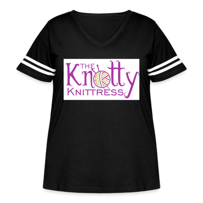 The Knotty Knittress Women's Curvy Vintage Sport T-Shirt - black/white