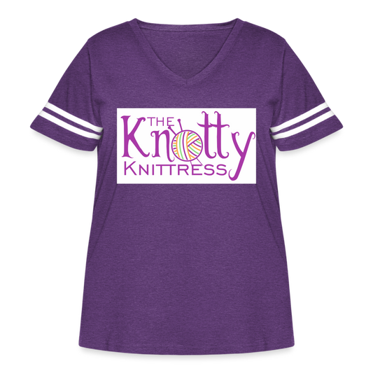 The Knotty Knittress Women's Curvy Vintage Sport T-Shirt - vintage purple/white